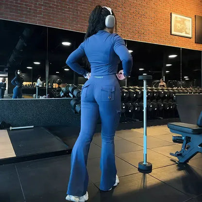 Women's athletic flared leggings with pockets