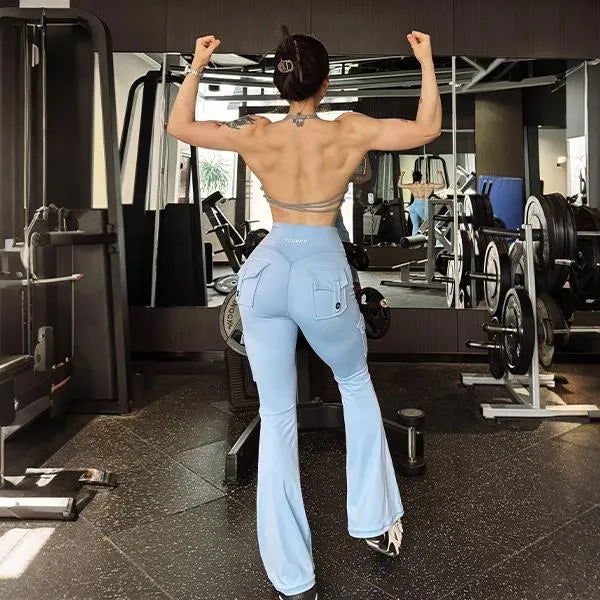 Women's athletic flared leggings with pockets