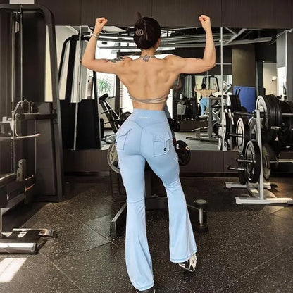 Women's athletic flared leggings with pockets