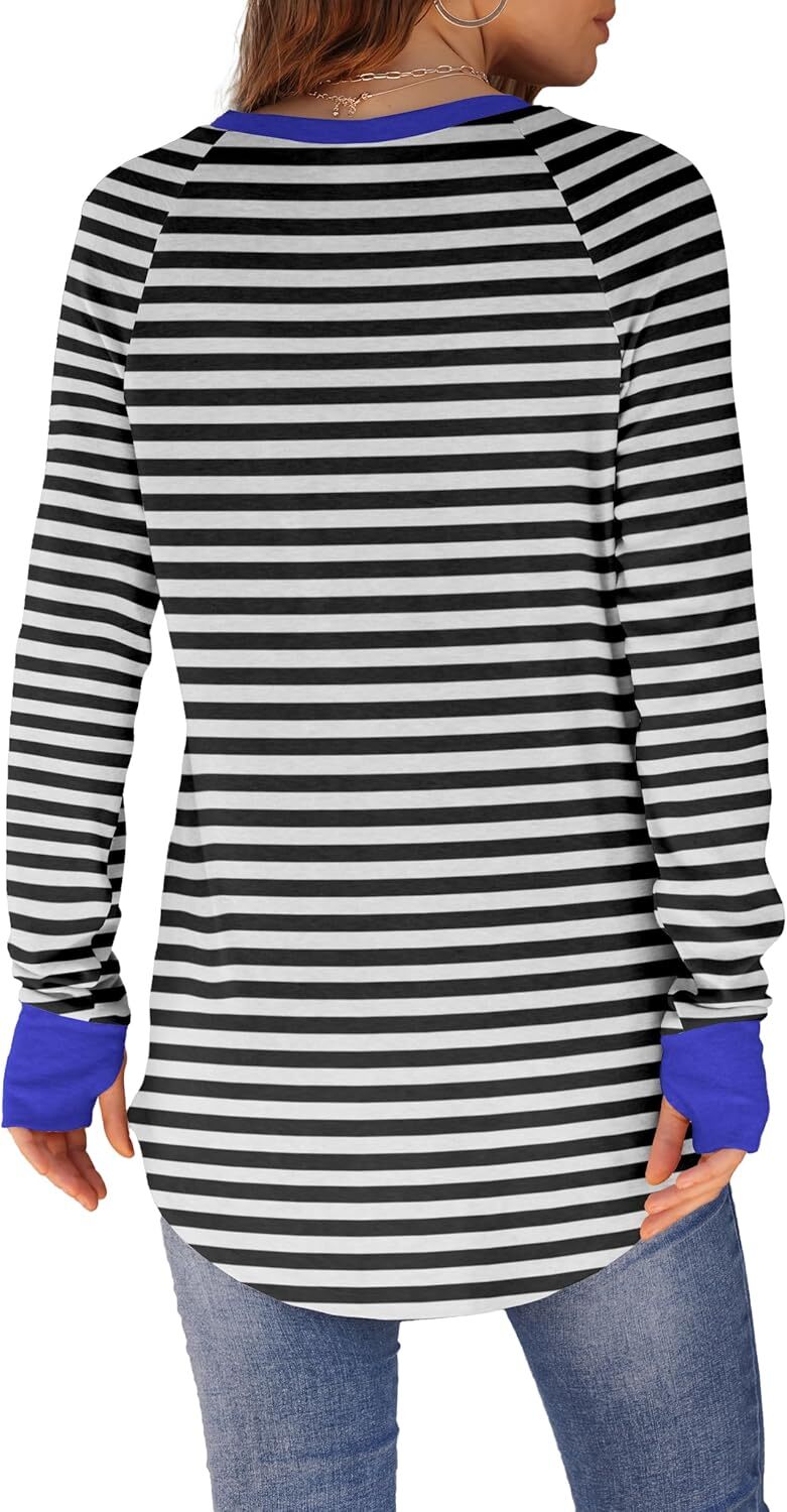 Womens Tunic Tops to Wear with Leggings Long Sleeve Thumb Hole Shirts Crew Neck Curved Hem