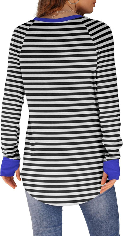 Womens Tunic Tops to Wear with Leggings Long Sleeve Thumb Hole Shirts Crew Neck Curved Hem