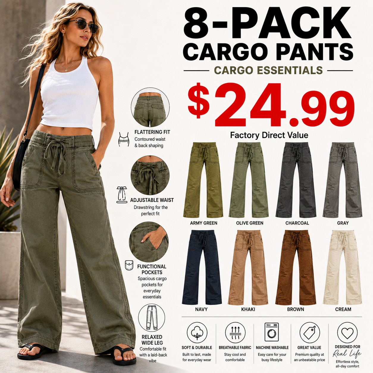 ⚡FINAL SALE⚡- 8 PACK  women-s-high-stretch-mid-rise-straight-pants