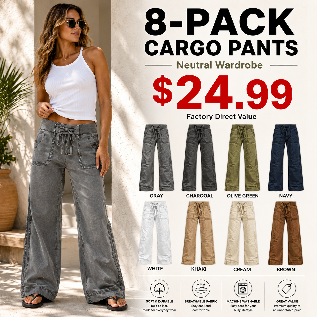 ⚡FINAL SALE⚡- 8 PACK  women-s-high-stretch-mid-rise-straight-pants