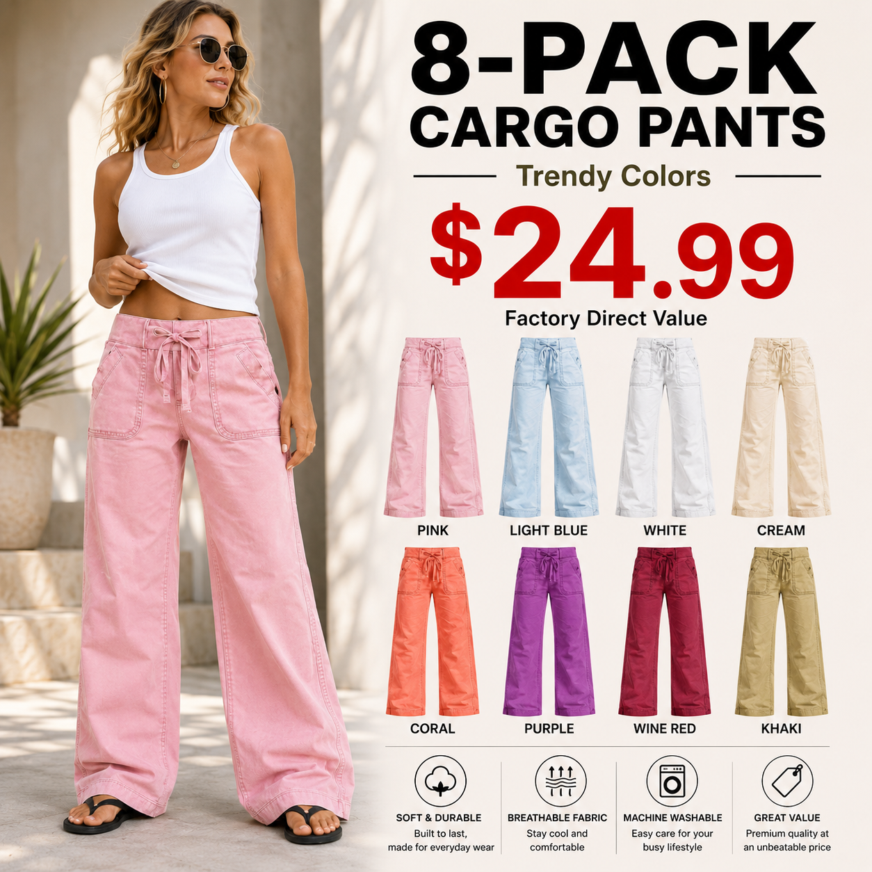 ⚡FINAL SALE⚡- 8 PACK  women-s-high-stretch-mid-rise-straight-pants