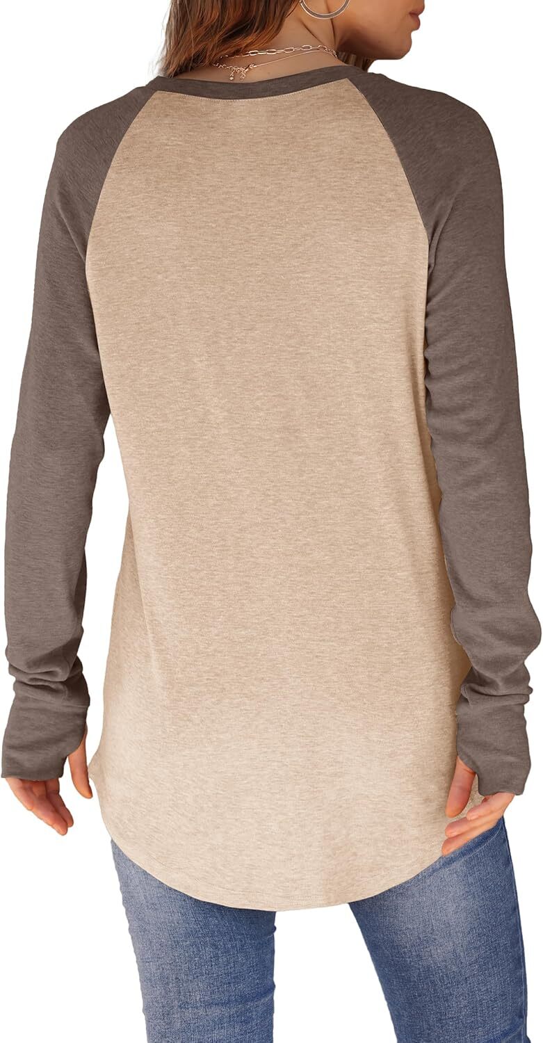 Womens Tunic Tops to Wear with Leggings Long Sleeve Thumb Hole Shirts Crew Neck Curved Hem