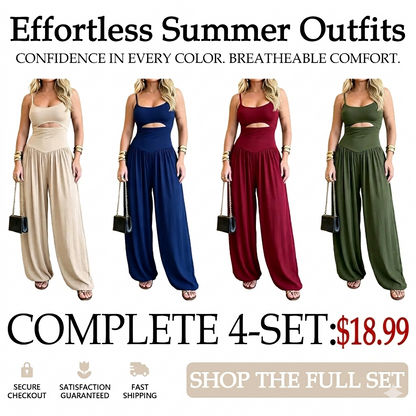 Women’s Backless Cut-Out Cami Jumpsuit with Pockets