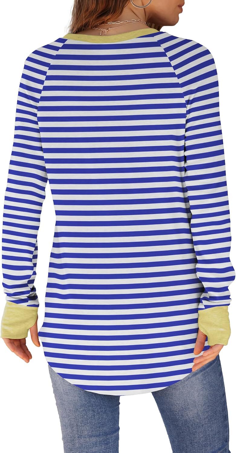 Womens Tunic Tops to Wear with Leggings Long Sleeve Thumb Hole Shirts Crew Neck Curved Hem