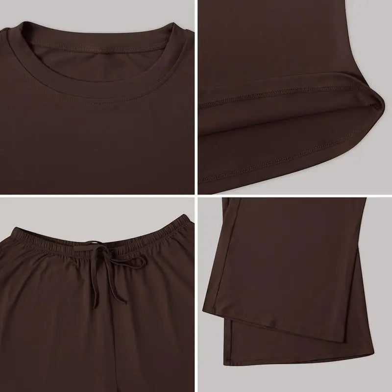 Women's long-sleeved top and wide-leg pants suit