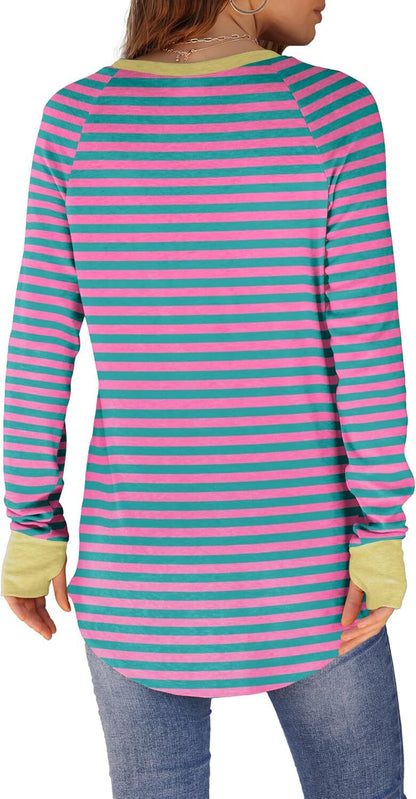Womens Tunic Tops to Wear with Leggings Long Sleeve Thumb Hole Shirts Crew Neck Curved Hem